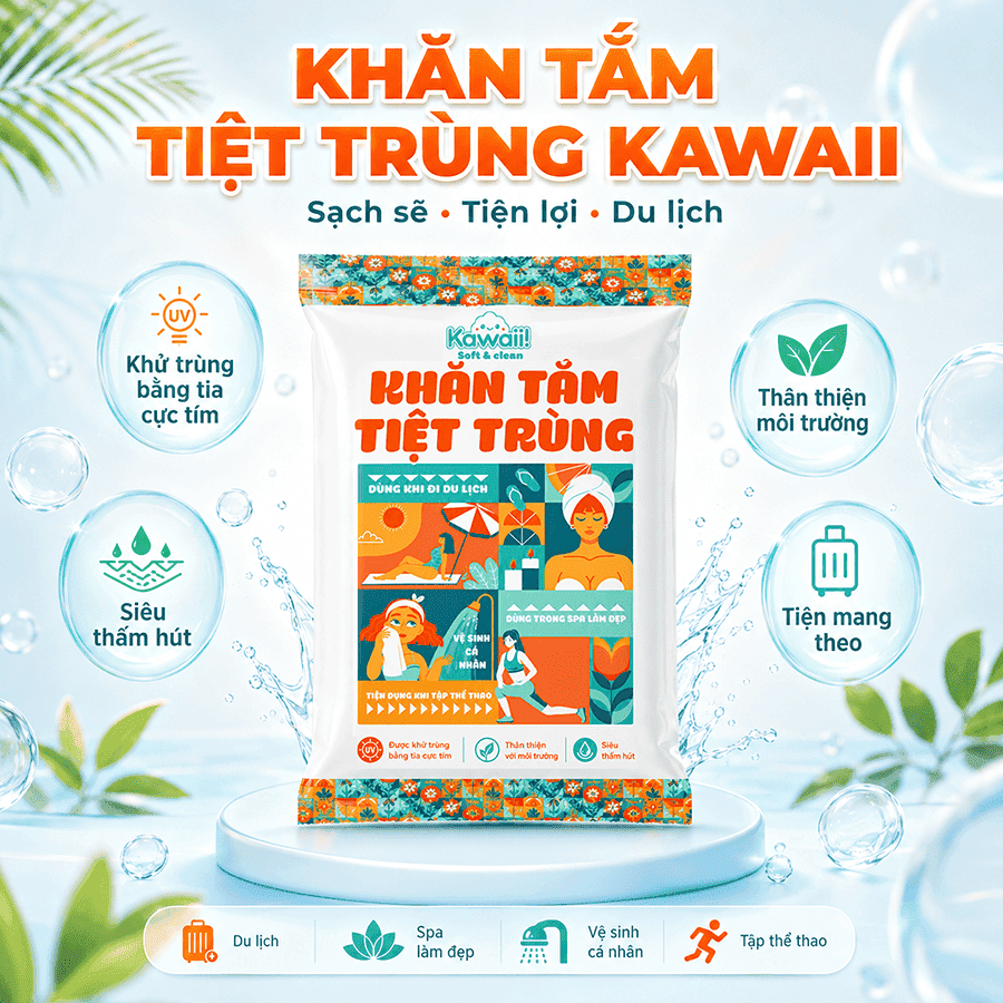 Khăn tắm tiệt trùng Kawaii 2026